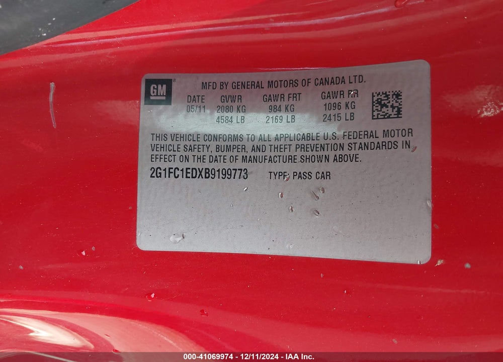 2011 CHEVROLET CAMARO 2LT VIN: 2G1FC1EDXB9199773