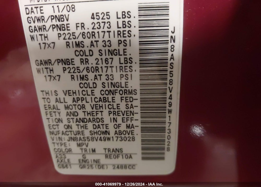 2009 NISSAN ROGUE SL VIN: JN8AS58V49W173028