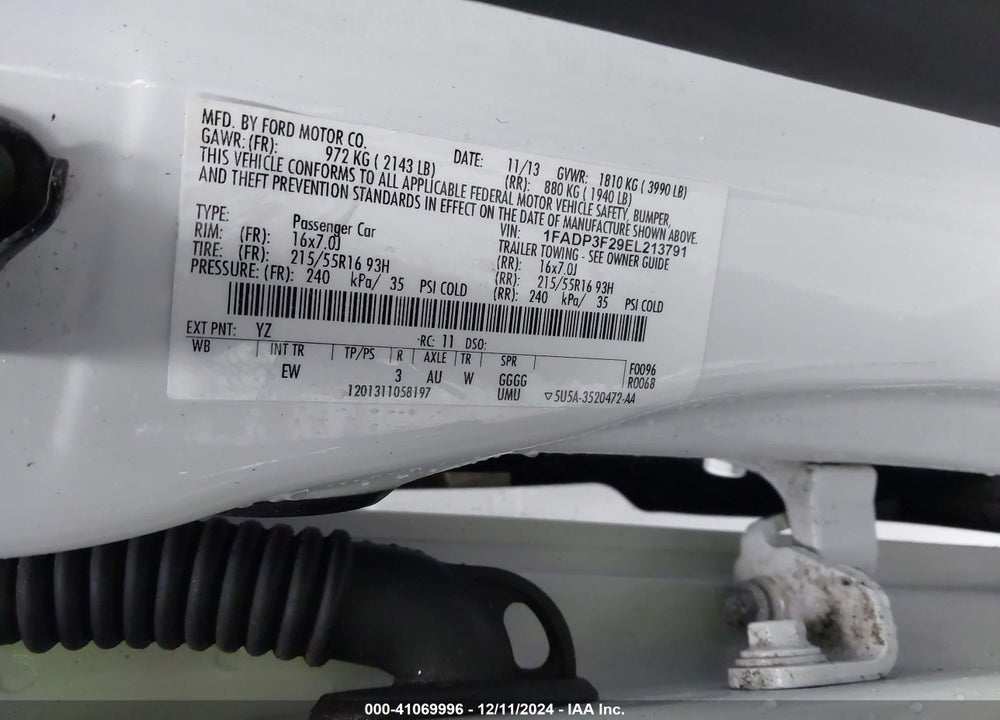 2014 FORD FOCUS SE VIN: 1FADP3F29EL213791