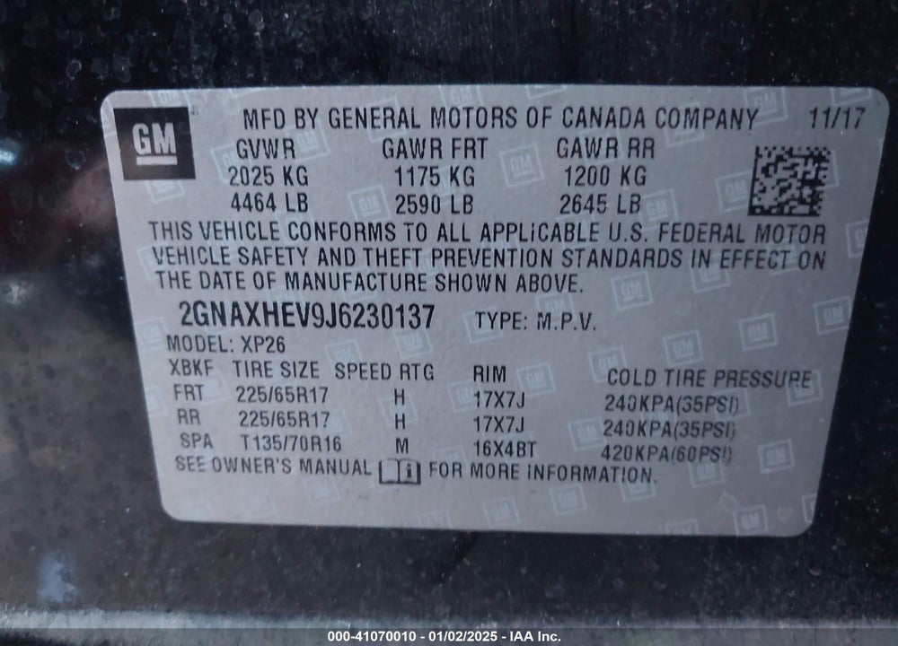 2018 CHEVROLET EQUINOX LS VIN: 2GNAXHEV9J6230137