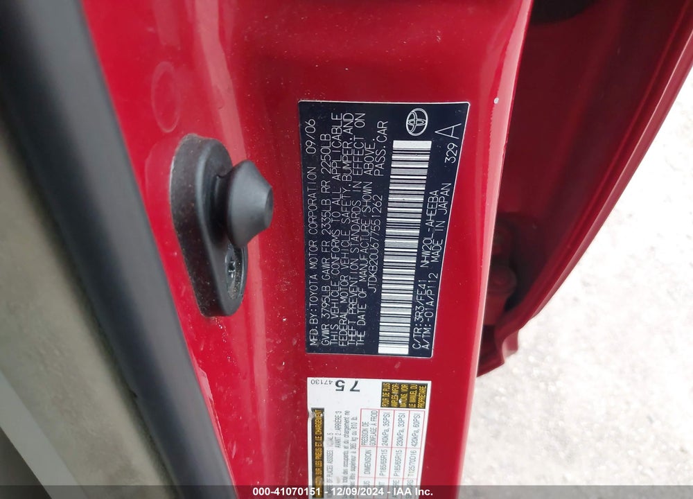 2007 TOYOTA PRIUS VIN: JTDKB20U677551262