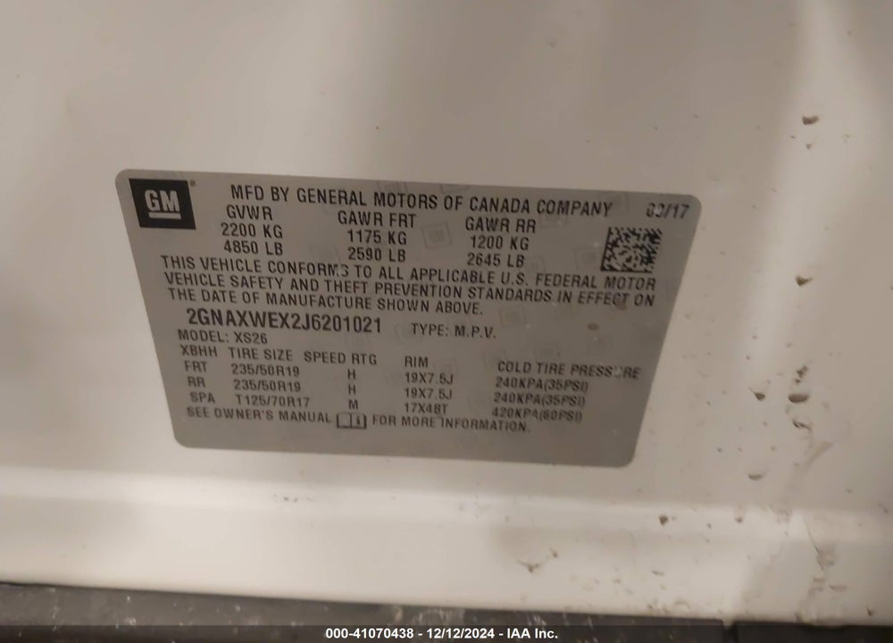 2018 CHEVROLET EQUINOX PREMIER VIN: 2GNAXWEX2J6201021