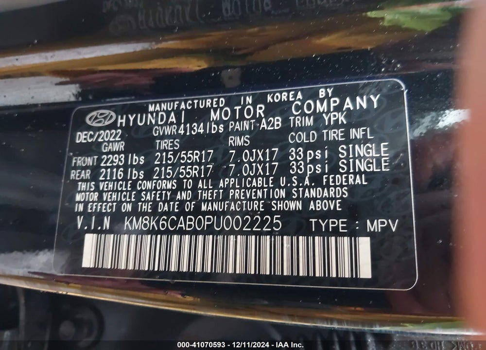 2023 HYUNDAI KONA SEL VIN: KM8K6CAB0PU002225