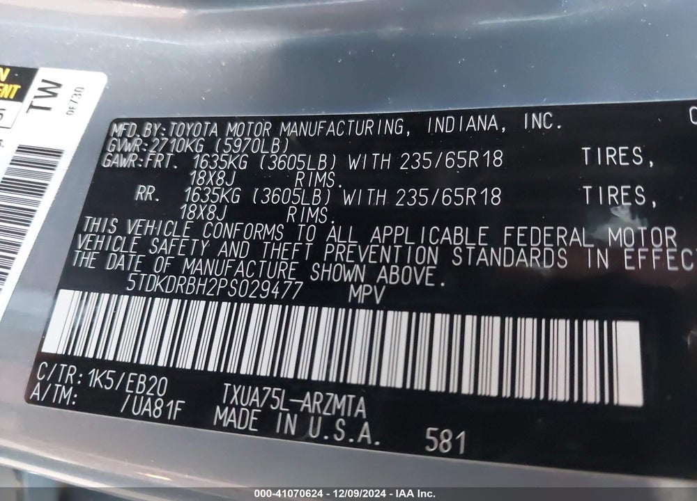 2023 TOYOTA HIGHLANDER XLE VIN: 5TDKDRBH2PS029477