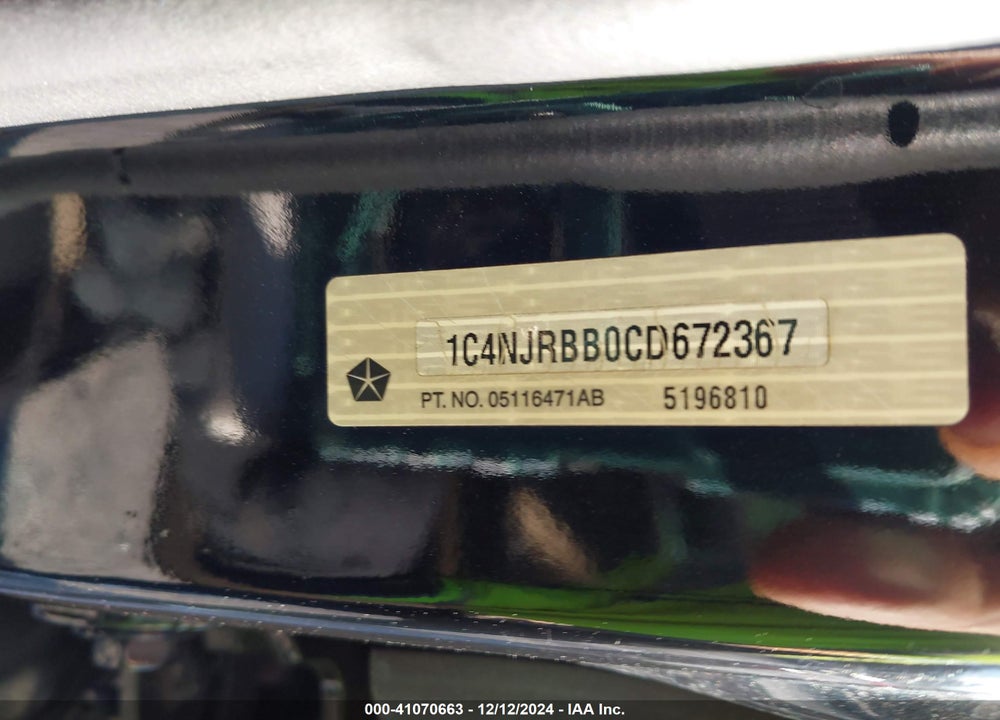 2012 JEEP PATRIOT SPORT VIN: 1C4NJRBB0CD672367