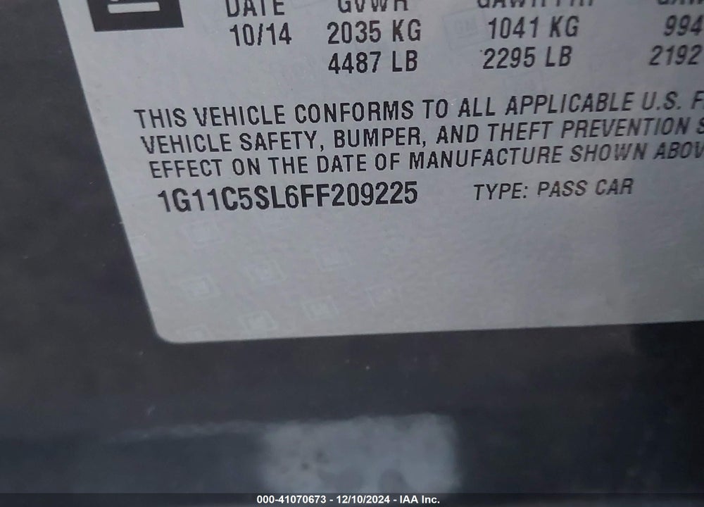 2015 CHEVROLET MALIBU 1LT VIN: 1G11C5SL6FF209225