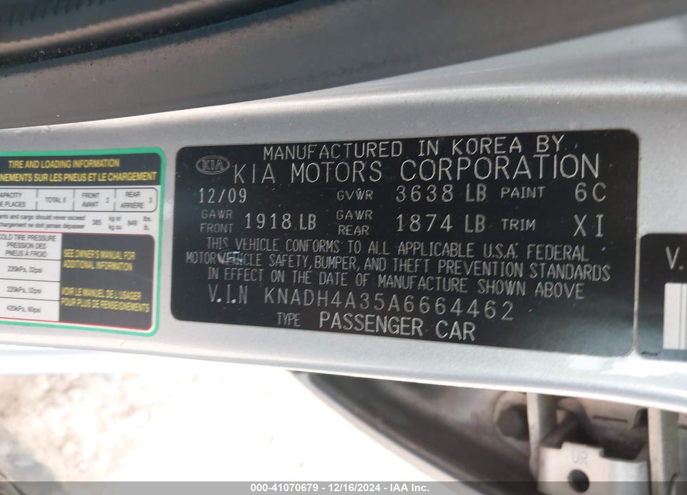 2010 KIA RIO LX VIN: KNADH4A35A6664462
