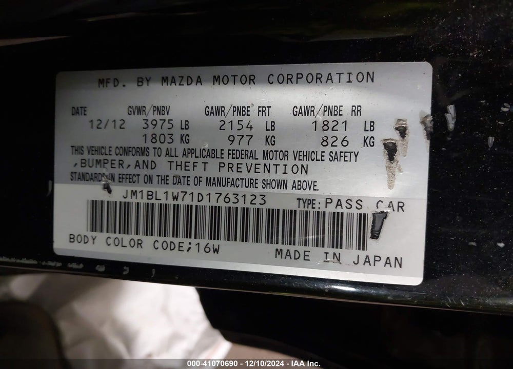 2013 MAZDA 3 VIN: JM1BL1W71D1763123