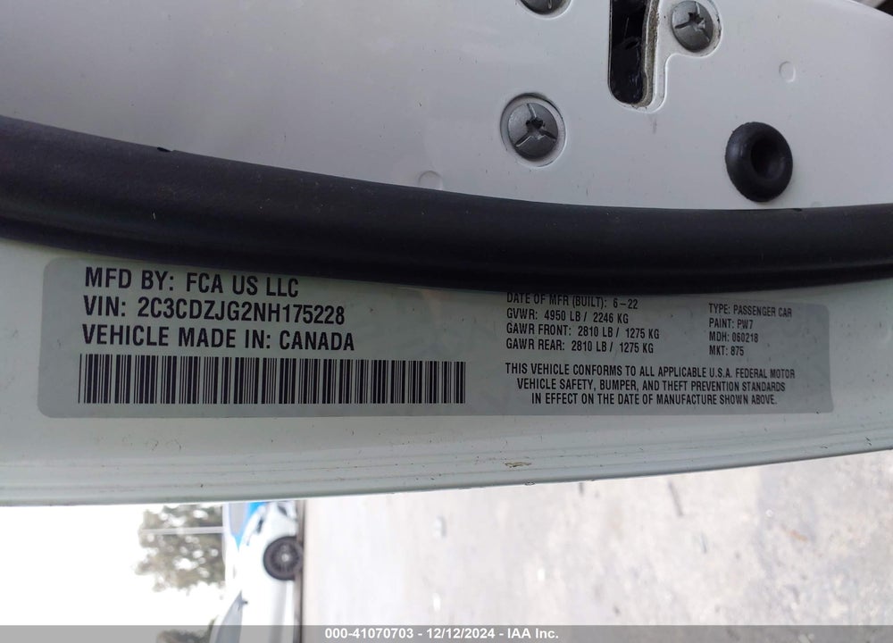 2022 DODGE CHALLENGER VIN: 2C3CDZJG2NH175228
