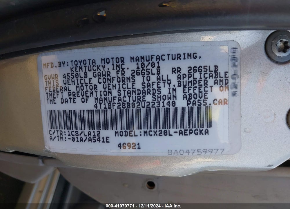 2002 TOYOTA AVALON XLS VIN: 4T1BF28B02U223140