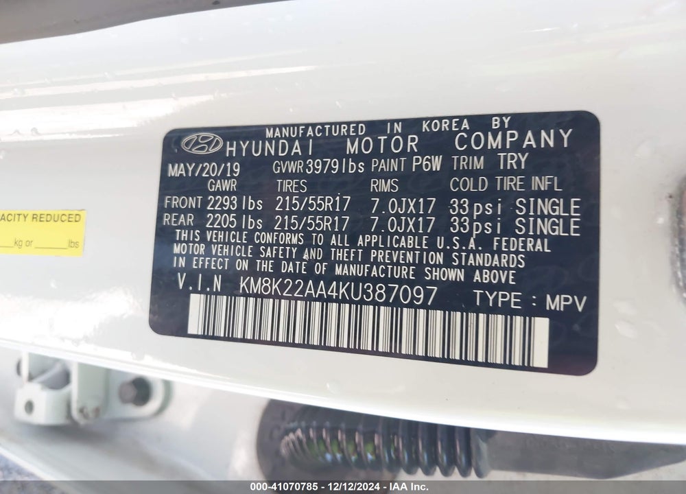 2019 HYUNDAI KONA SEL VIN: KM8K22AA4KU387097
