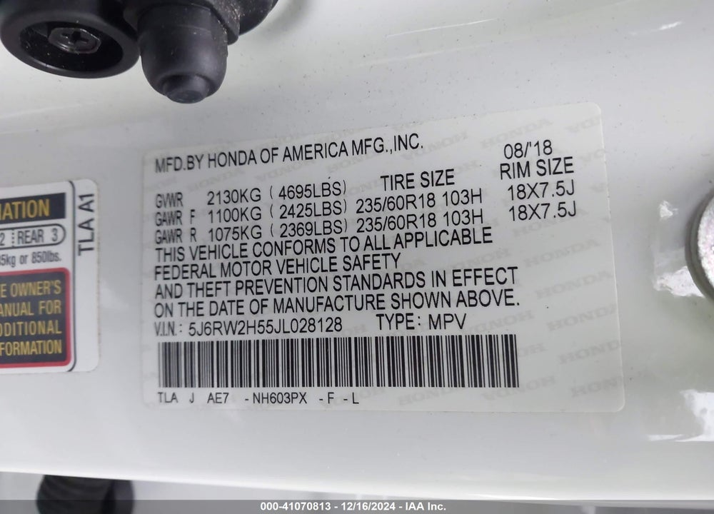 2018 HONDA CR-V EX VIN: 5J6RW2H55JL028128