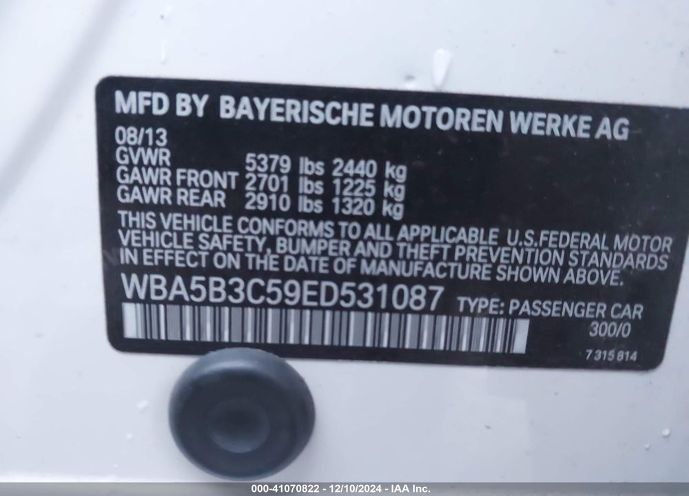 2014 BMW 535I XDRIVE VIN: WBA5B3C59ED531087