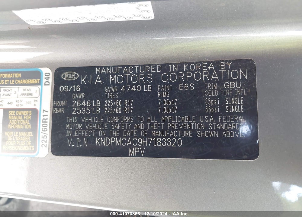 2017 KIA SPORTAGE LX VIN: KNDPMCAC9H7183320