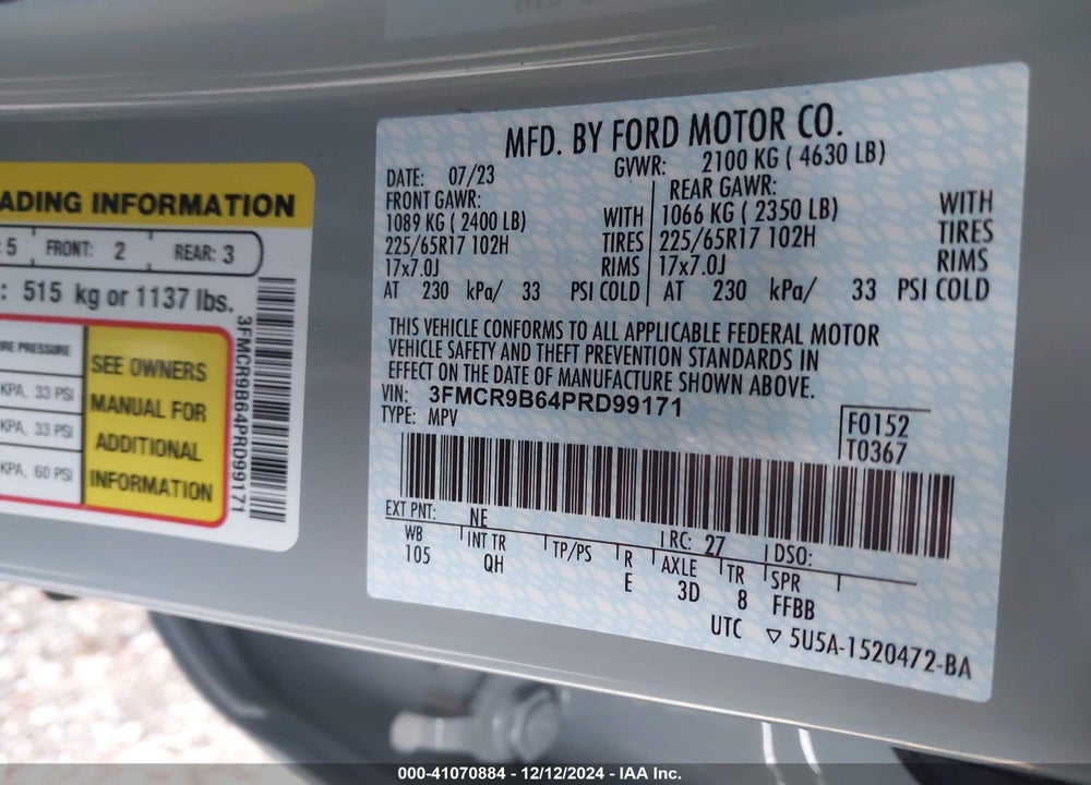 2023 FORD BRONCO SPORT BIG BEND VIN: 3FMCR9B64PRD99171