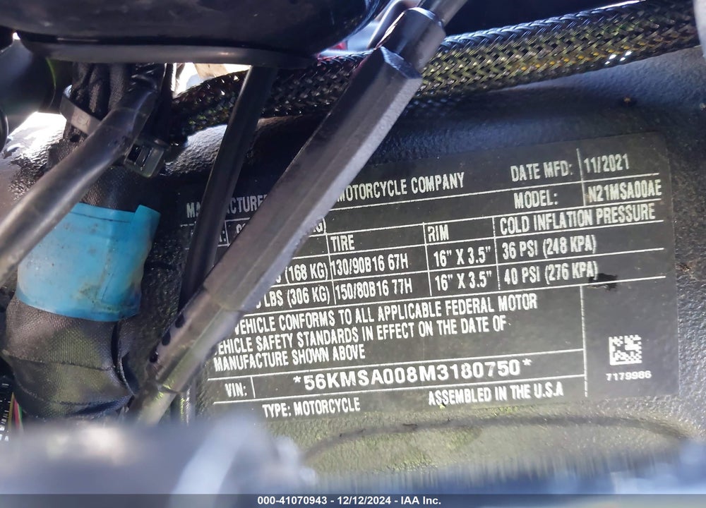 2021 INDIAN MOTORCYCLE CO. SCOUT ABS VIN: 56KMSA008M3180750