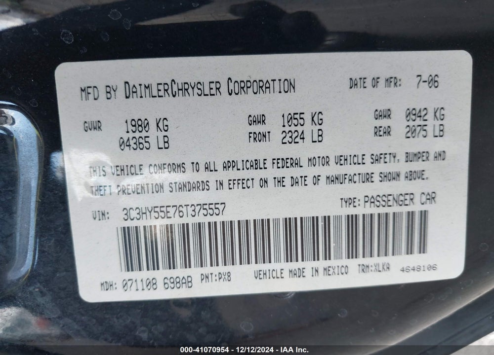 2006 CHRYSLER PT CRUISER TOURING VIN: 3C3HY55E76T375557