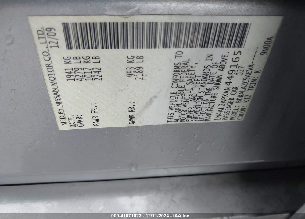 2010 NISSAN ALTIMA 2.5 VIN: 1N4AL2APXAN449165