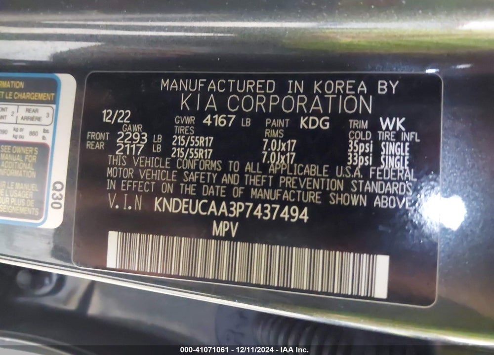2023 KIA SELTOS VIN: KNDEUCAA3P7437494
