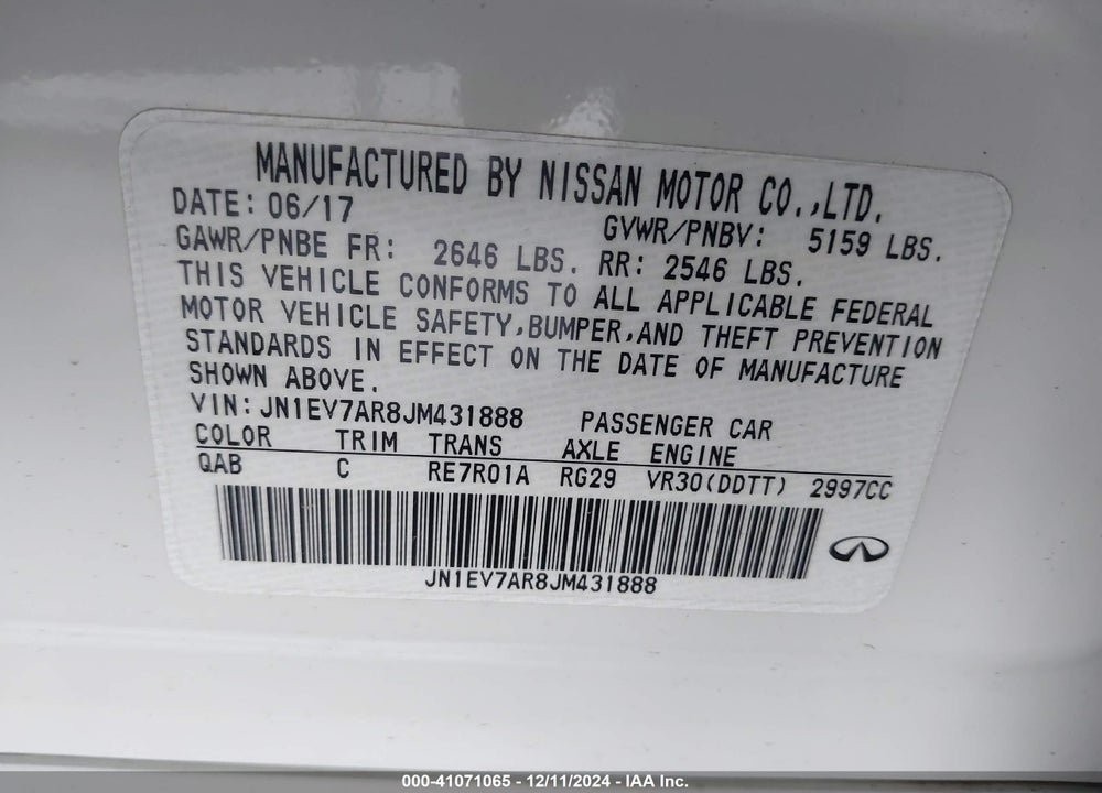 2018 INFINITI Q50 3.0T LUXE VIN: JN1EV7AR8JM431888