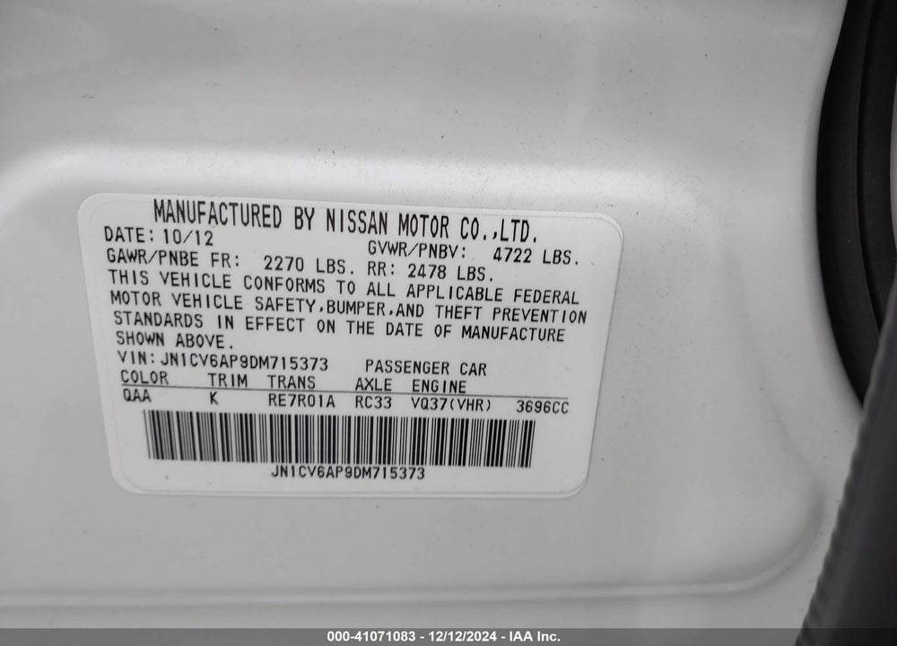 2013 INFINITI G37 VIN: JN1CV6AP9DM715373