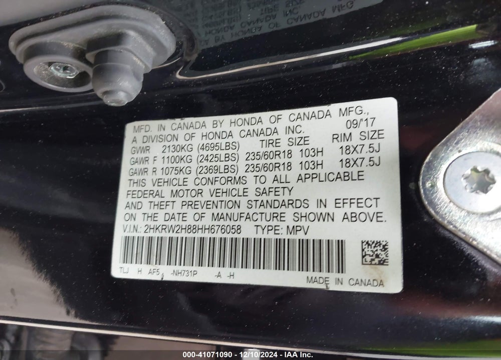 2017 HONDA CR-V EX-L/EX-L NAVI VIN: 2HKRW2H88HH676058