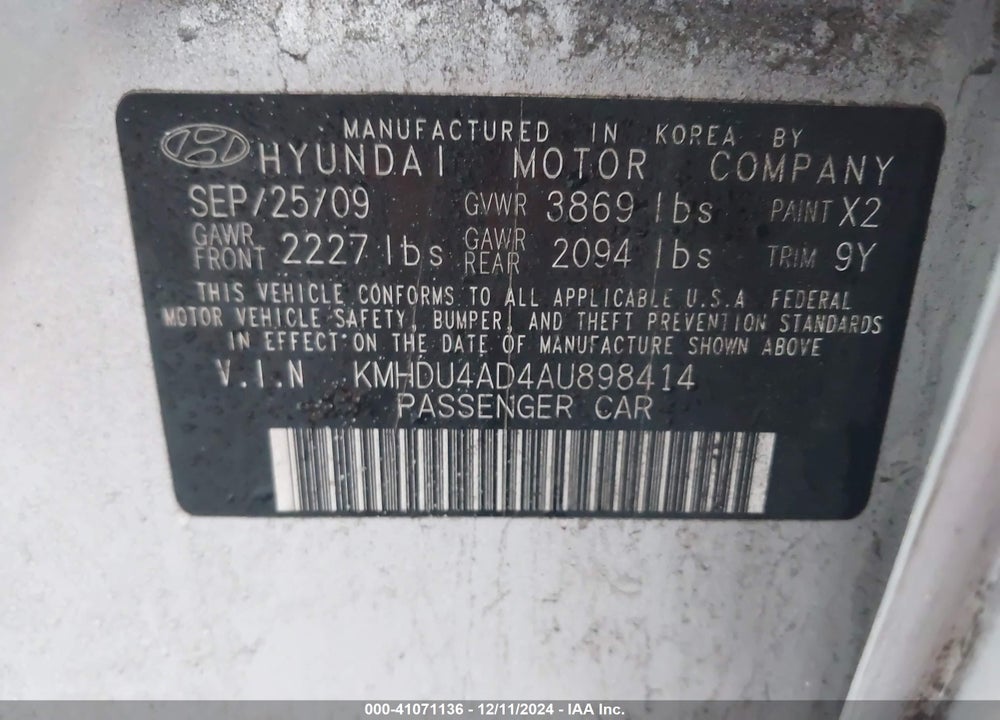 2010 HYUNDAI ELANTRA GLS VIN: KMHDU4AD4AU898414