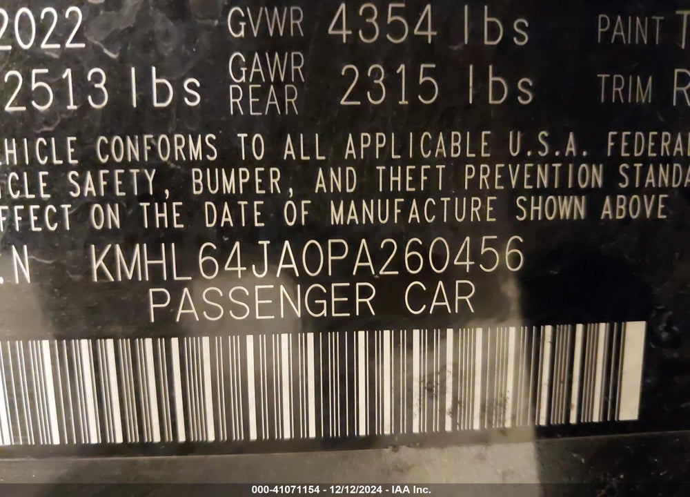 2023 HYUNDAI SONATA VIN: KMHL64JA0PA260456