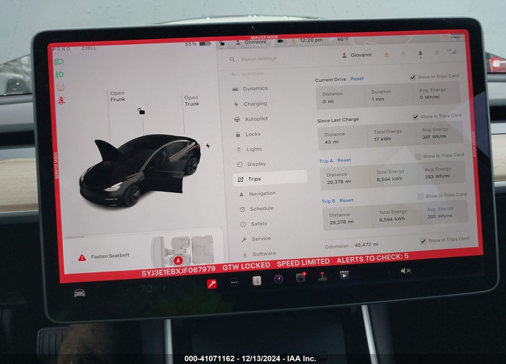 2018 TESLA MODEL 3 LONG RANGE/PERFORMANCE VIN: 5YJ3E1EBXJF067979