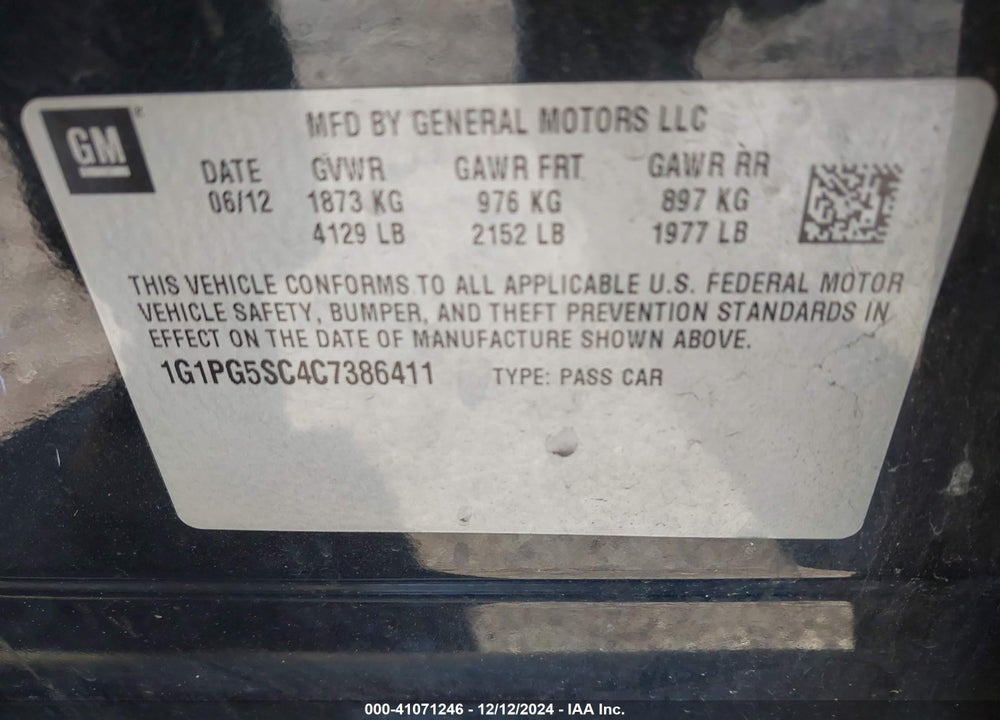 2012 CHEVROLET CRUZE 2LT VIN: 1G1PG5SC4C7386411