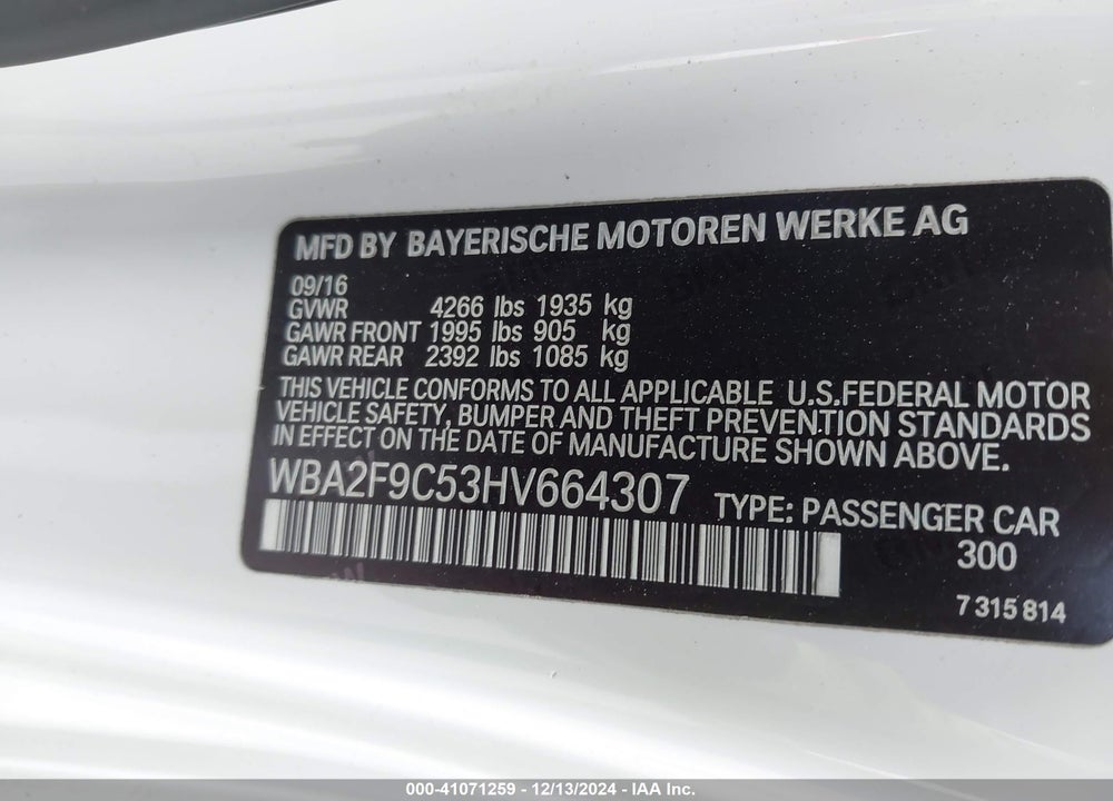 2017 BMW 230I VIN: WBA2F9C53HV664307