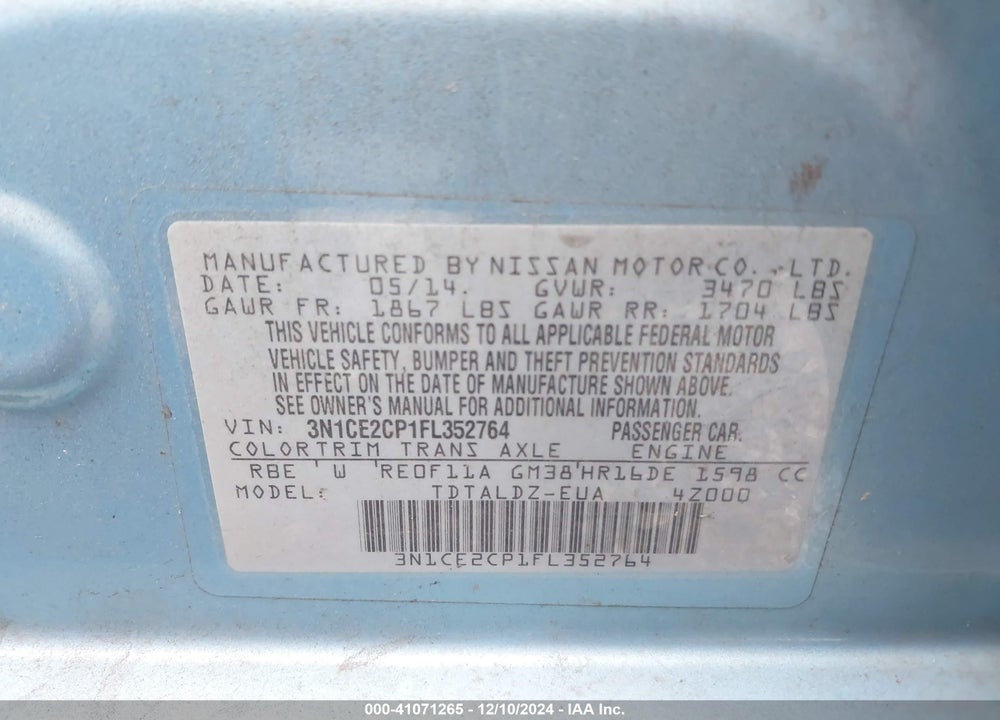 2015 NISSAN VERSA NOTE VIN: 3N1CE2CP1FL352764