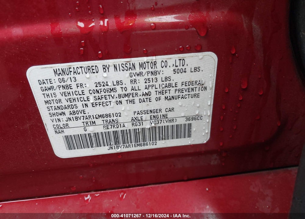 2014 INFINITI Q50 PREMIUM VIN: JN1BV7AR1EM686102