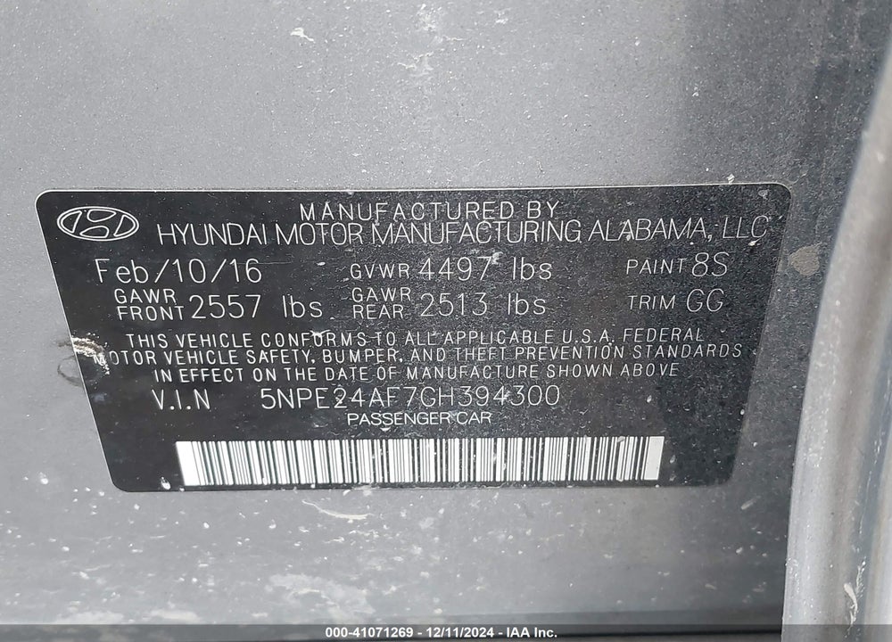 2016 HYUNDAI SONATA VIN: 5NPE24AF7GH394300