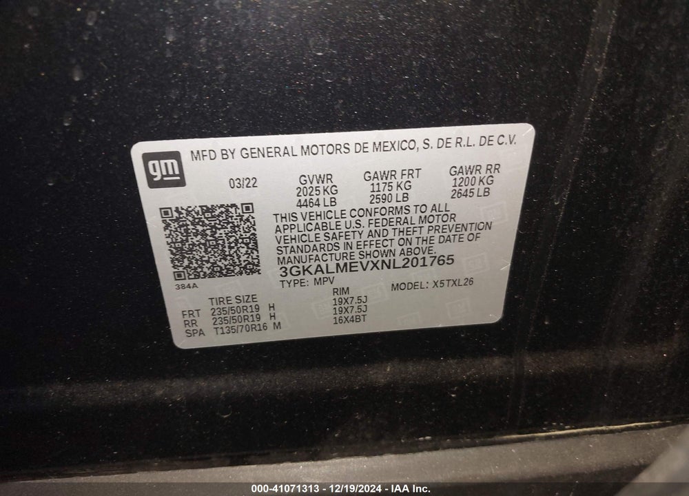2022 GMC TERRAIN FWD SLE VIN: 3GKALMEVXNL201765