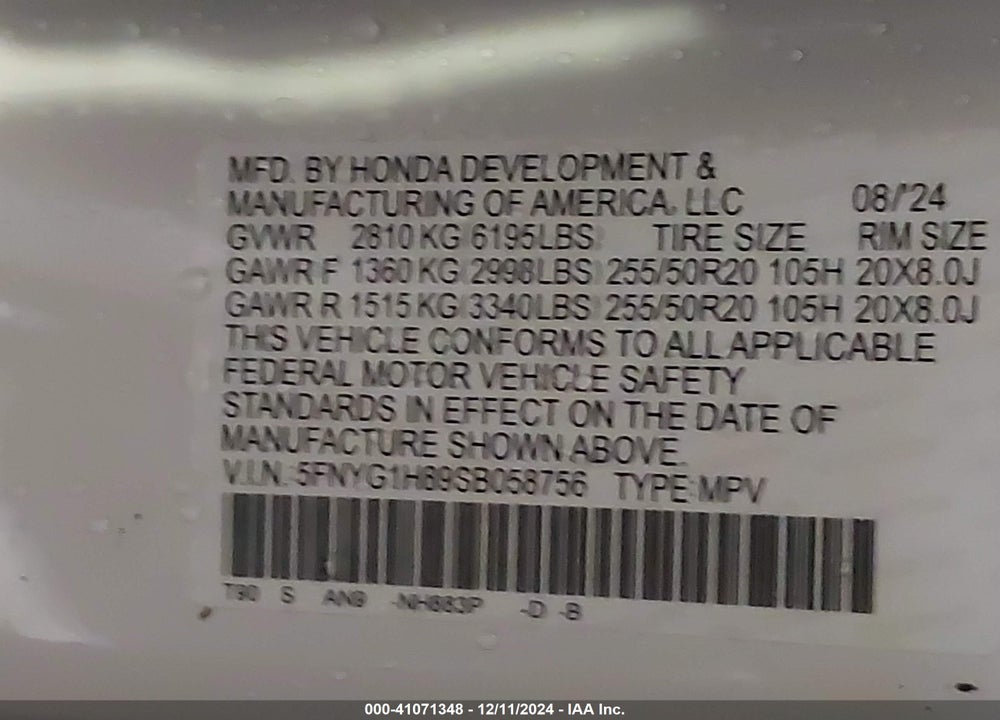 2025 HONDA PILOT ELITE VIN: 5FNYG1H89SB058756