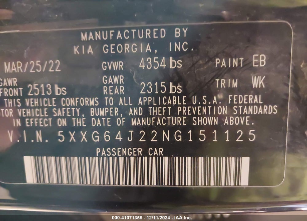 2022 KIA K5 GT LINE VIN: 5XXG64J22NG151125