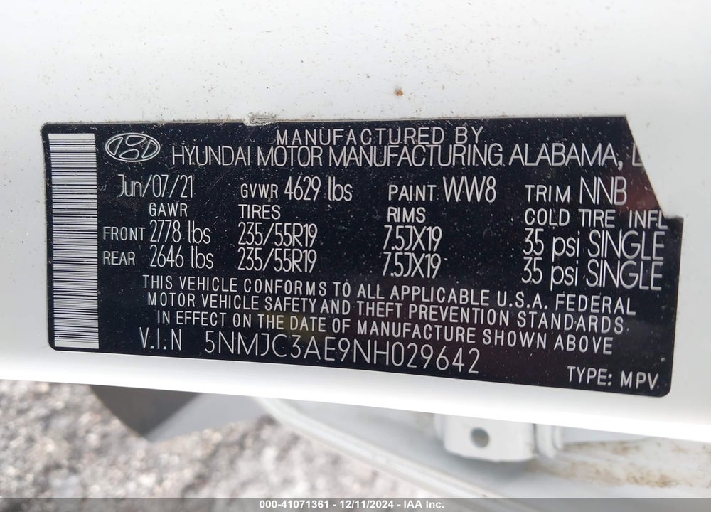 2022 HYUNDAI TUCSON SEL VIN: 5NMJC3AE9NH029642