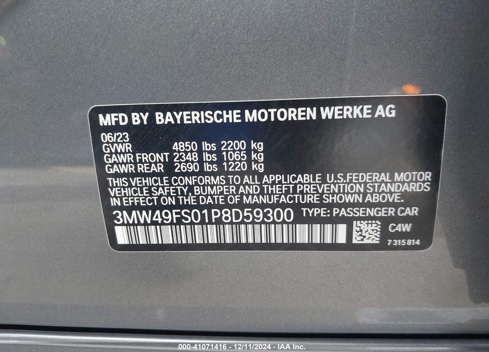 2023 BMW 3 SERIES VIN: 3MW49FS01P8D59300