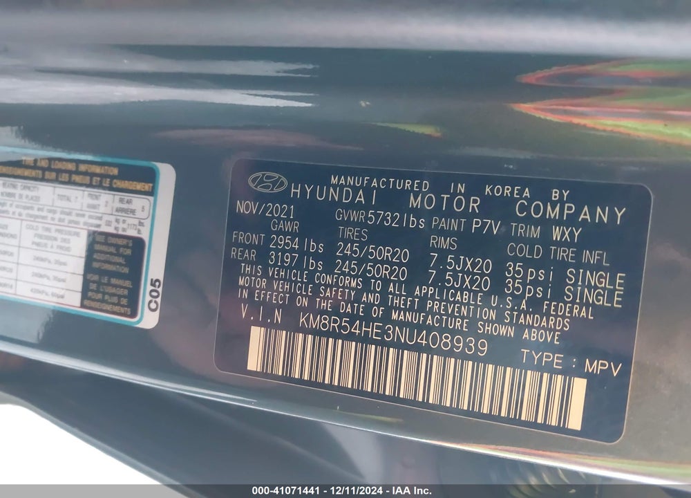 2022 HYUNDAI PALISADE LIMITED VIN: KM8R54HE3NU408939