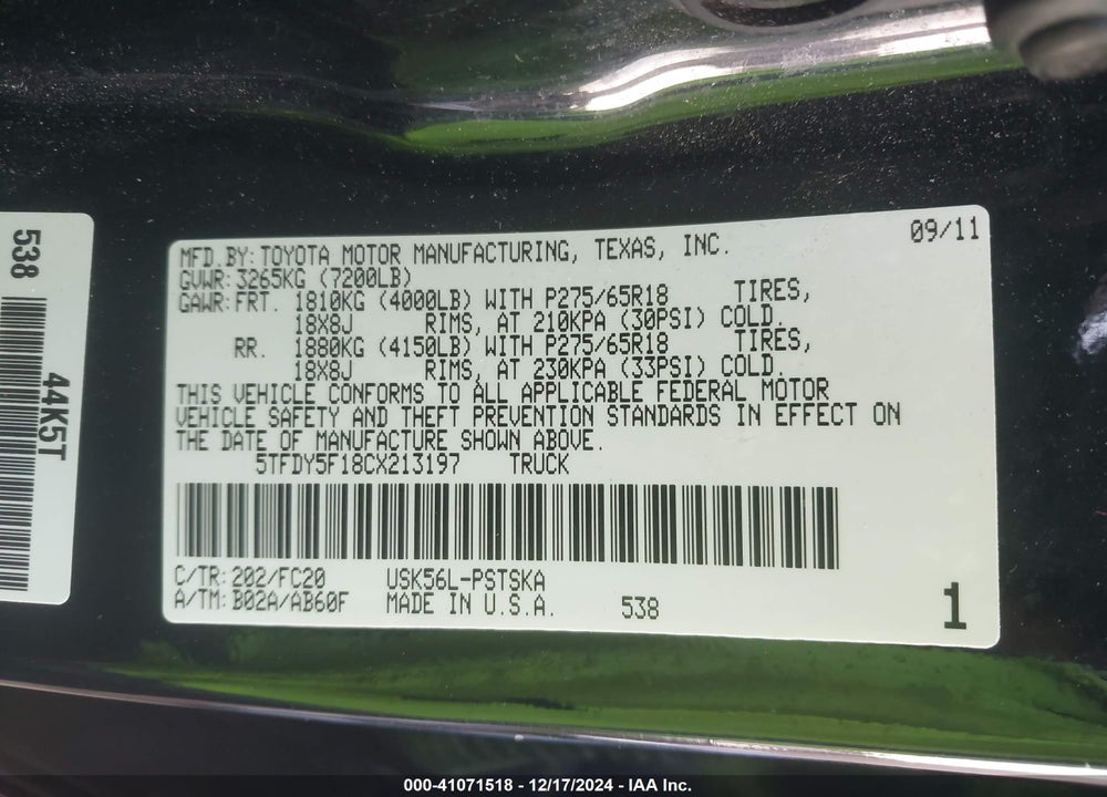 2012 TOYOTA TUNDRA CREWMAX SR5 VIN: 5TFDY5F18CX213197