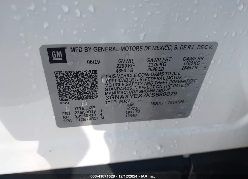 2019 CHEVROLET EQUINOX PREMIER VIN: 3GNAXYEX7KS680079