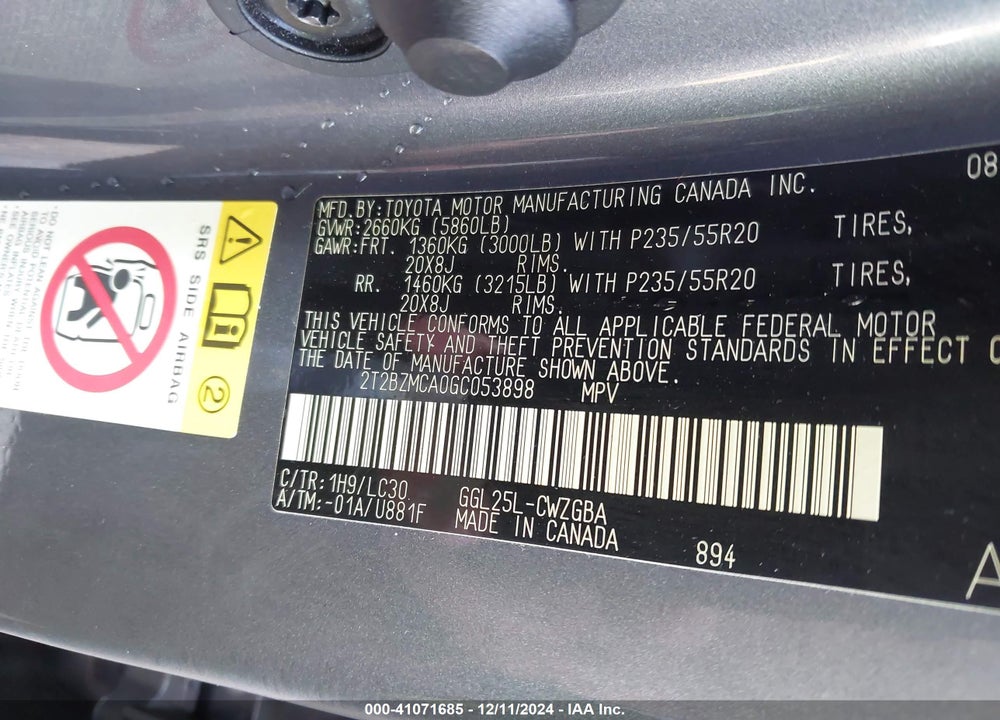 2016 LEXUS RX 350 F-SPORT VIN: 2T2BZMCA0GC053898