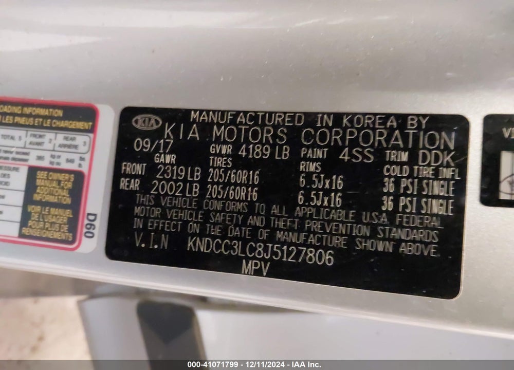 2018 KIA NIRO EX VIN: KNDCC3LC8J5127806