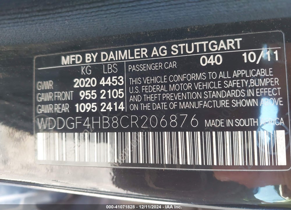 2012 MERCEDES-BENZ C 250 LUXURY/SPORT VIN: WDDGF4HB8CR206876