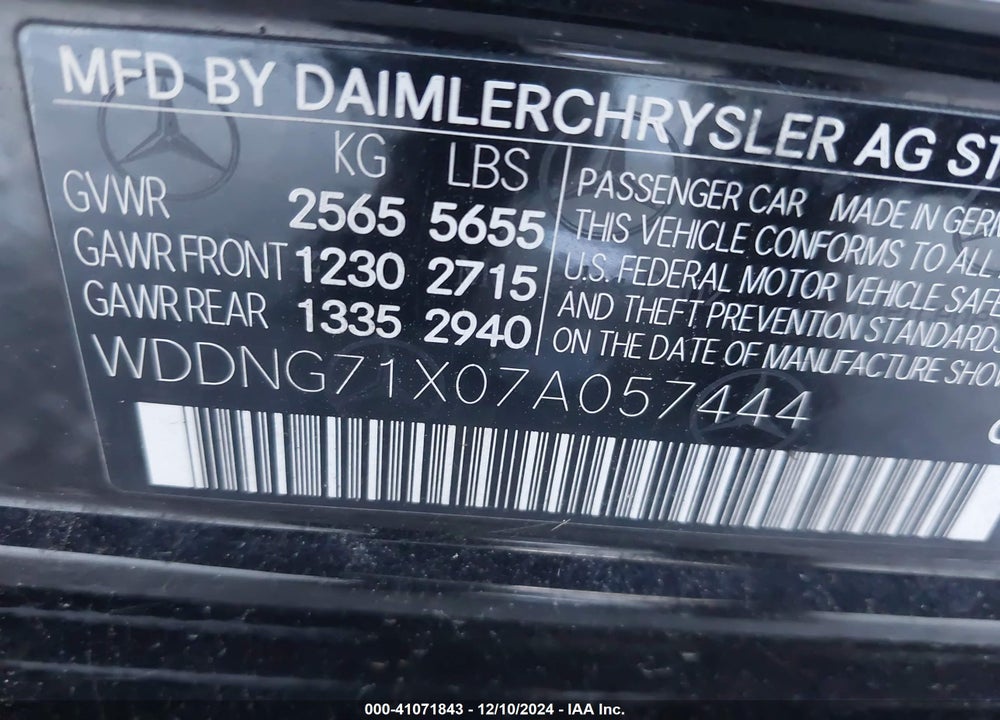 2007 MERCEDES-BENZ S 550 VIN: WDDNG71X07A057444