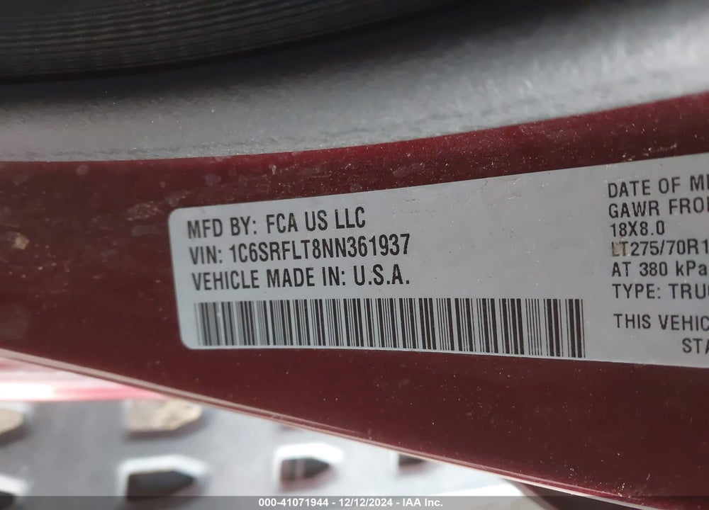 2022 RAM 1500 VIN: 1C6SRFLT8NN361937