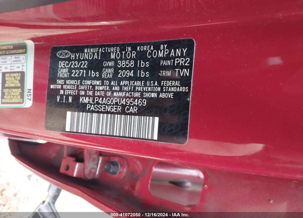 2023 HYUNDAI ELANTRA VIN: KMHLP4AG0PU495469