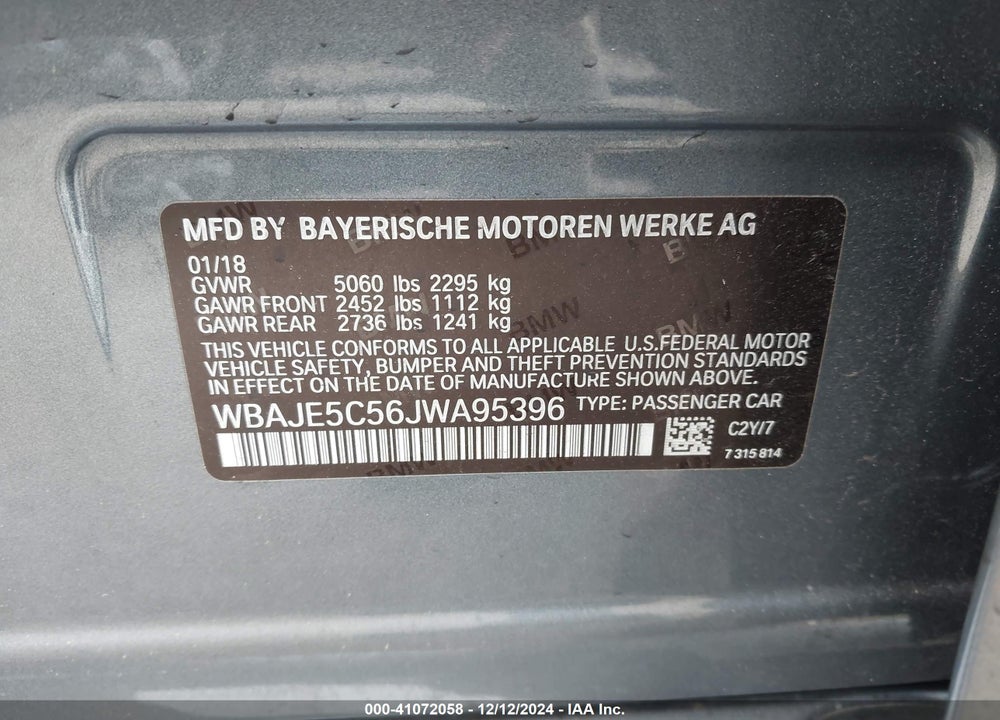 2018 BMW 540I VIN: WBAJE5C56JWA95396