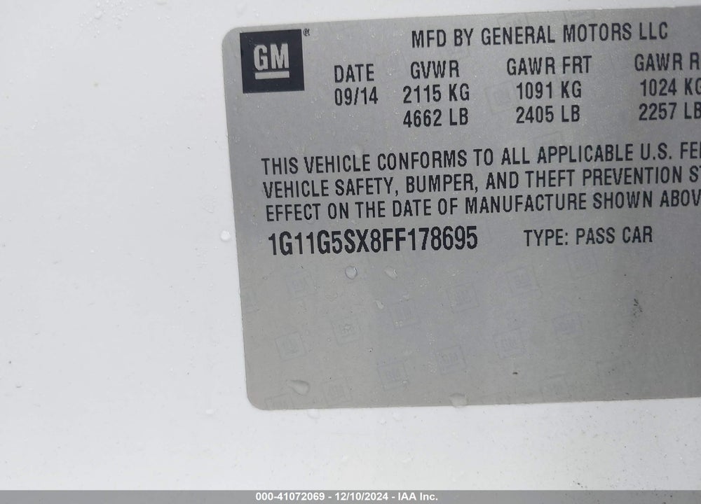 2015 CHEVROLET MALIBU 2LZ VIN: 1G11G5SX8FF178695